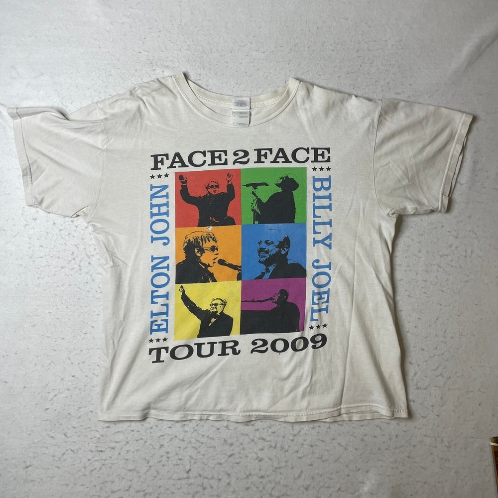 Gildan Face 2 Face Tour 2009 T-Shirt Mens Large White Elton John Billy Joel